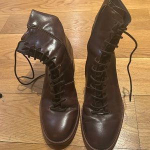 Booties, brown leather and man made sole by french brand Jonak,